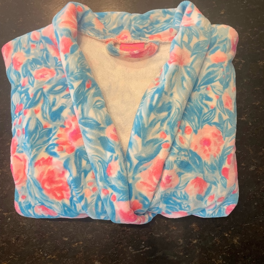 Lilly Pulitzer My Little Peony GWP TERRY BATH ROBE 100% Cotton ONE SIZE~MINT~
